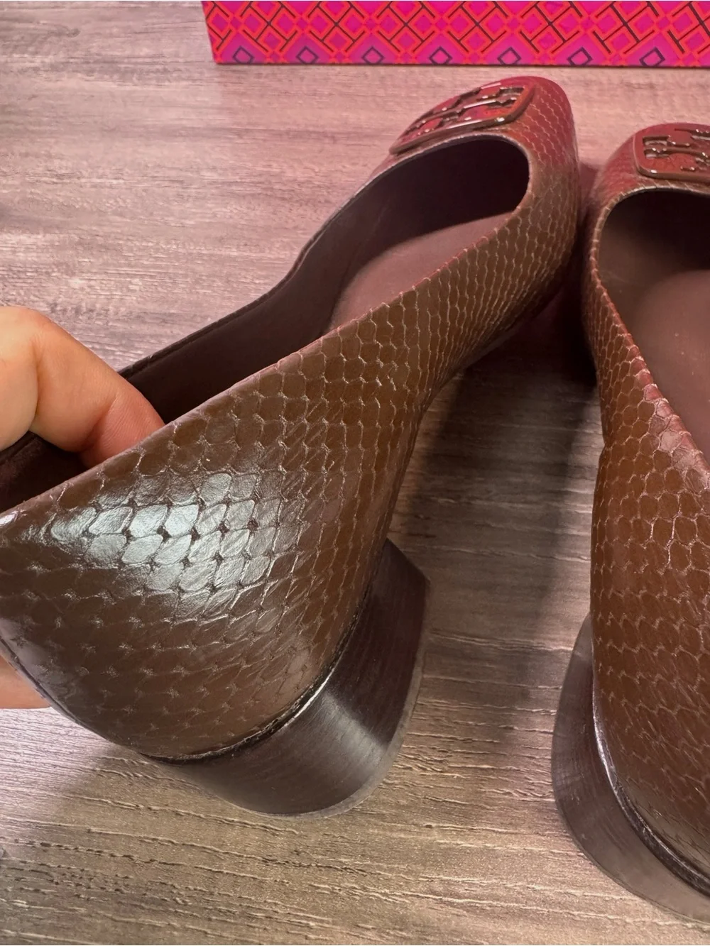 Tory Burch Georgia Ballet Snakeskin Block Heels size 7.5 $328